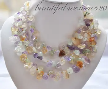 

Z4811 nature multicolour stone fluorite crystal gems necklace 50inch