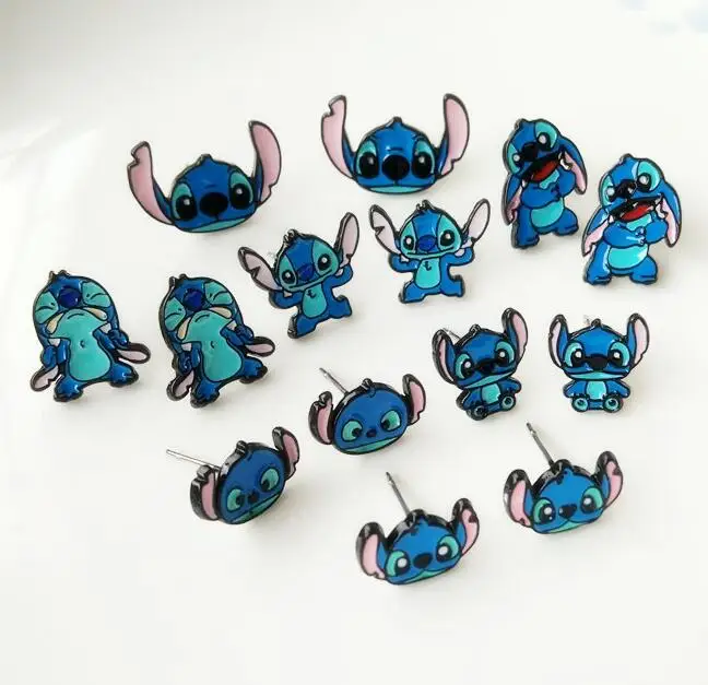 

Lilo&stitch blue stitch active lovely movie Personality Asymmetric Small Earrings unisex ear stud Ear Ring earring anime