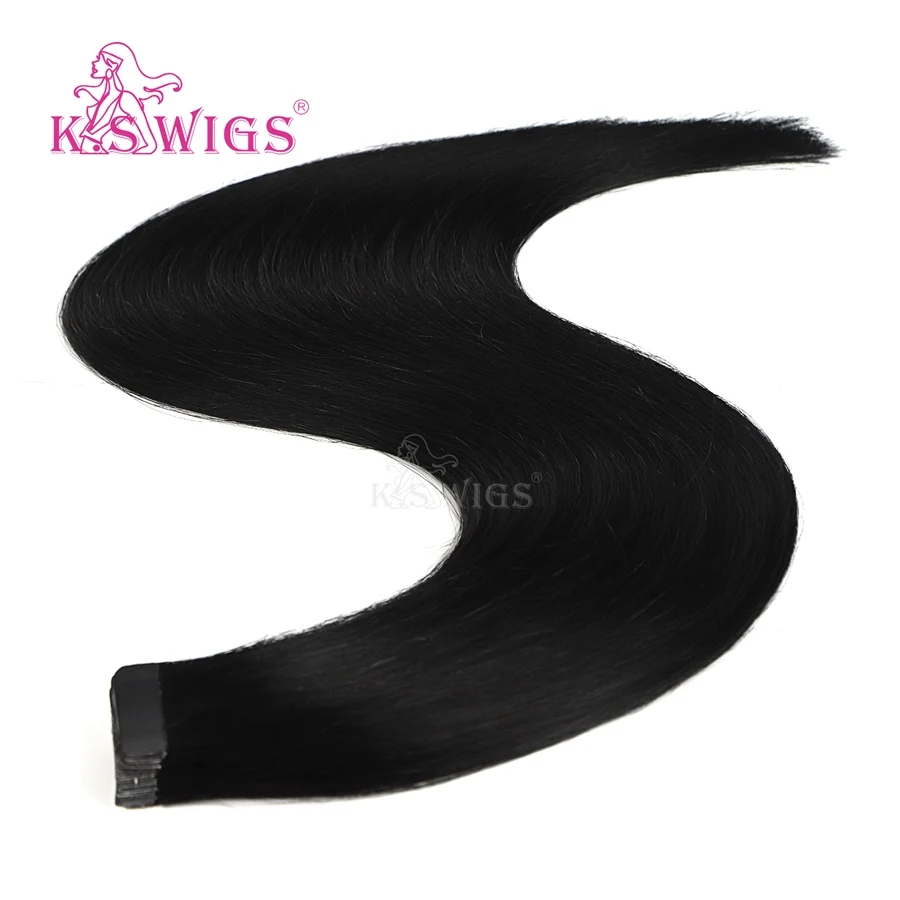 K.S парики 10 шт./упак. лента в Реми человеческие волосы прямые сложенные пополам волосы роскошный клей человеческие волосы для наращивания 20''