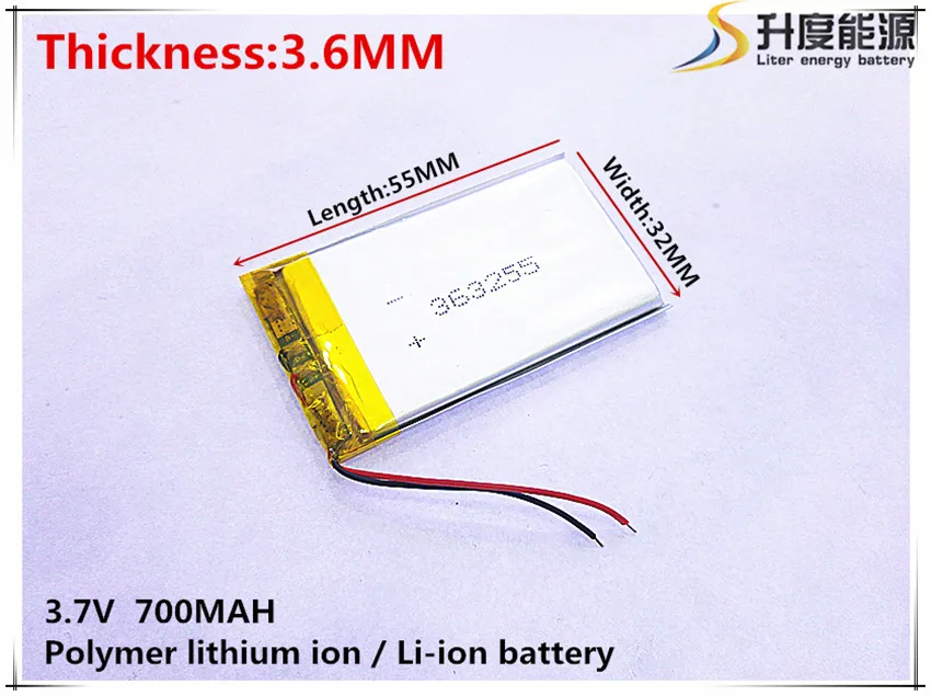 

3.7V,700mAH,[363255] PLIB; polymer lithium ion / Li-ion battery for GPS,mp3,mp4,mp5,dvd,bluetooth,model toy