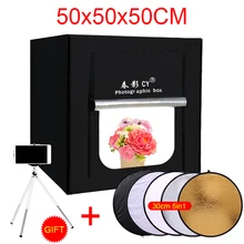 CY 50*50*50 cm Photo Studio LED boîte douce Lumière de Tir Tente photo lumière tente ensemble + sac portable + 3 Rideaux + gradateur pour jouet