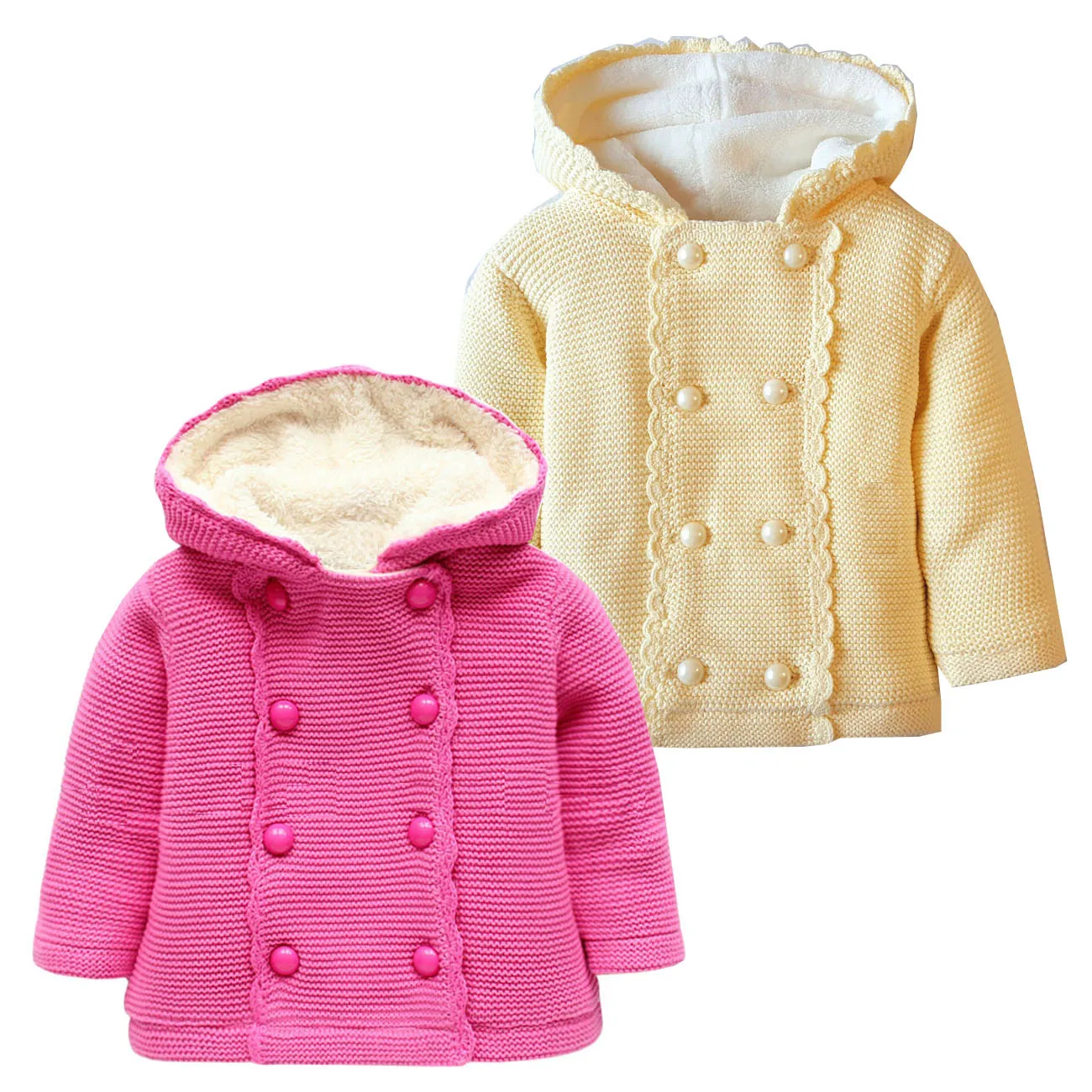 

Spring Autumn European and American Style Girls Cotton Hooded Outwear Thickened Double Breasted Baby Girl Sweater