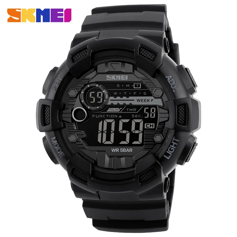 SKMEI мужские силиконовые спортивные часы лучший бренд Мужские Цифровые часы водонепроницаемые военные электронные наручные часы Мужские часы 1243 - Цвет: black