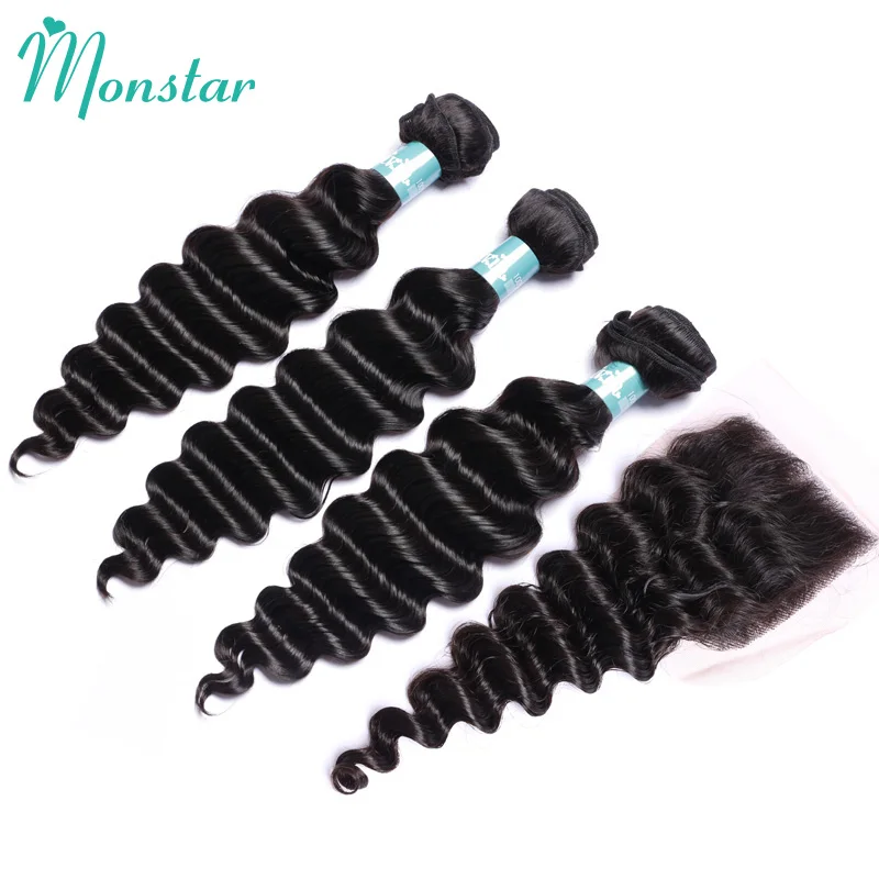 Monstar 8 28 дюймов перуанские волосы Remy свободная глубокая волна 2/3/4 пучки с