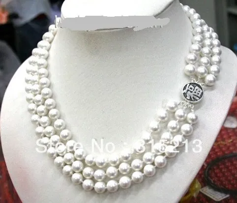 

FREE SHIPPING>>>@@ > N496 AAA 3row round white sea shell pearls necklace