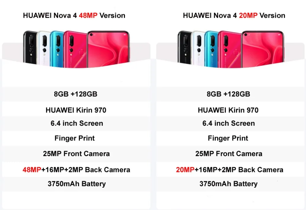 laptop ram HUAWEI Nova 4 Smartphone Android 9.0 kirin 970 Octa Core FingerPrint ID AI camera 6.4 inch 4*Cameras 3750 mAh Cell Phone laptop ram