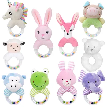 

High Quality Baby Rattles Hand Bells Stroller Toys for Newborns 0-12 Months Colourful Animal Horses Elephants Pigs Bunny Rattle