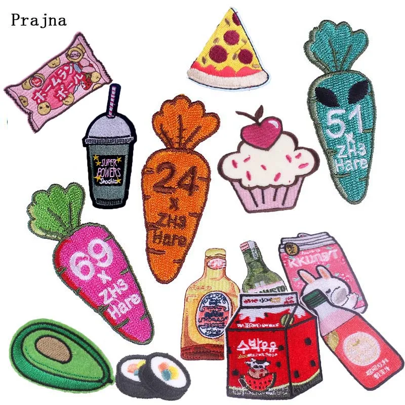 

Prajna Orange Carrot Juice Patch Embroidery Food Drink Iron on Patches for Cloth Badge DIY Cute Sweet Candy Stickers Accessory H
