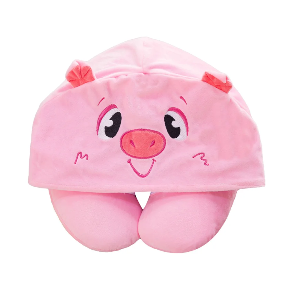 JINSERTA милые животные с капюшоном u-образная подушка для путешествий подголовник подушка для шеи для автомобиля путешествия полета путешествия дома офиса сна - Цвет: Pig