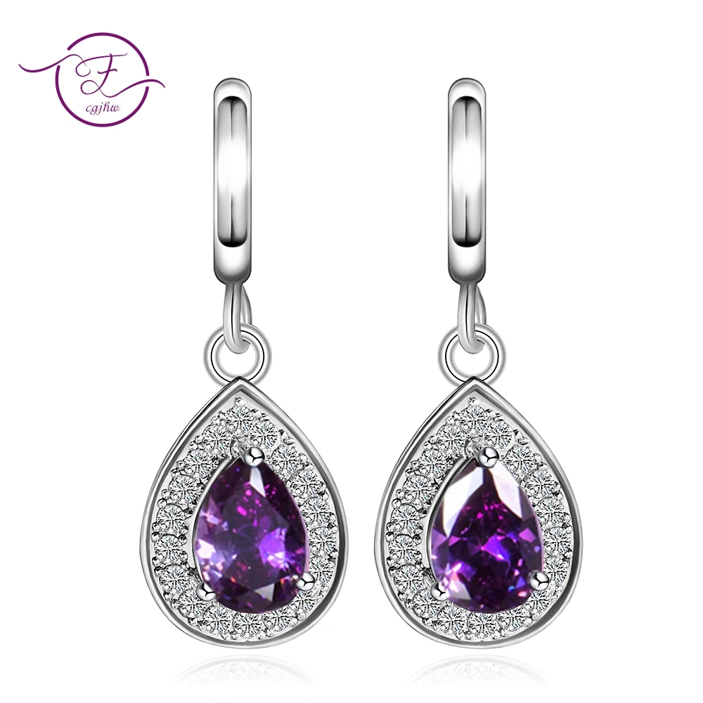 

Charms Natural Amethyst Drop Earrings For Women 925 Sterling Silver Jewelry Earrings New Fashion Wedding Birthday Party Gifts