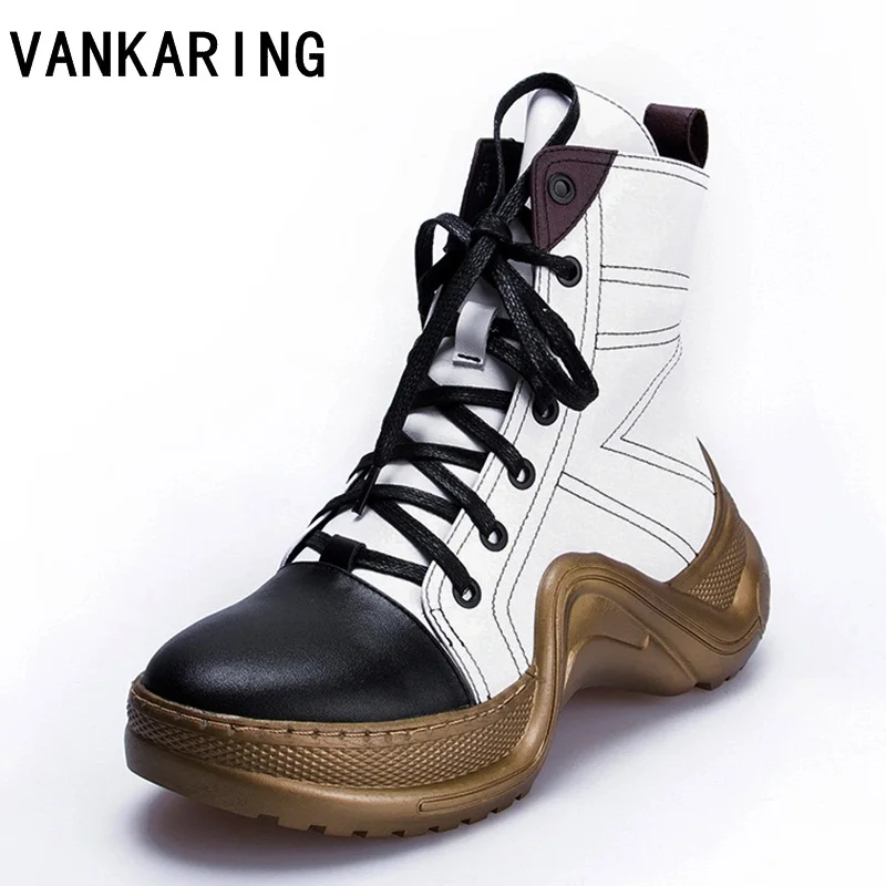 

brand design retro cut-outs riding boots wedges black genuine leather ankle snow boots lace-up platform winter boots women shoes