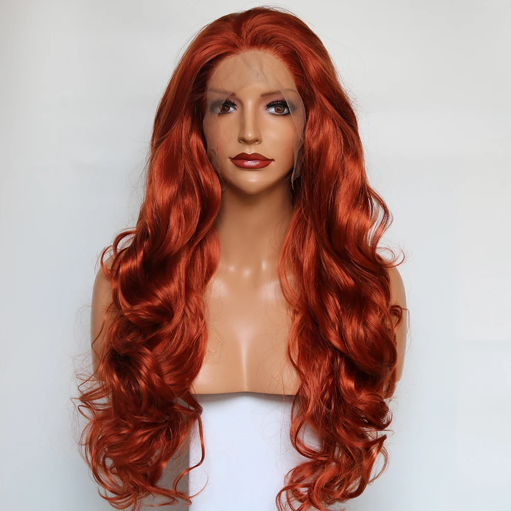 Фэнтези Красота 350 # Цвет Медь Красный объемная волна парик синтетические Синтетические волосы на кружеве парики для Для женщин