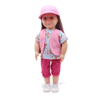 

Doll clothes 4 sets hat + waistcoat + short sleeves + pant fit 18 inch Girl doll and 43 cm baby doll c236