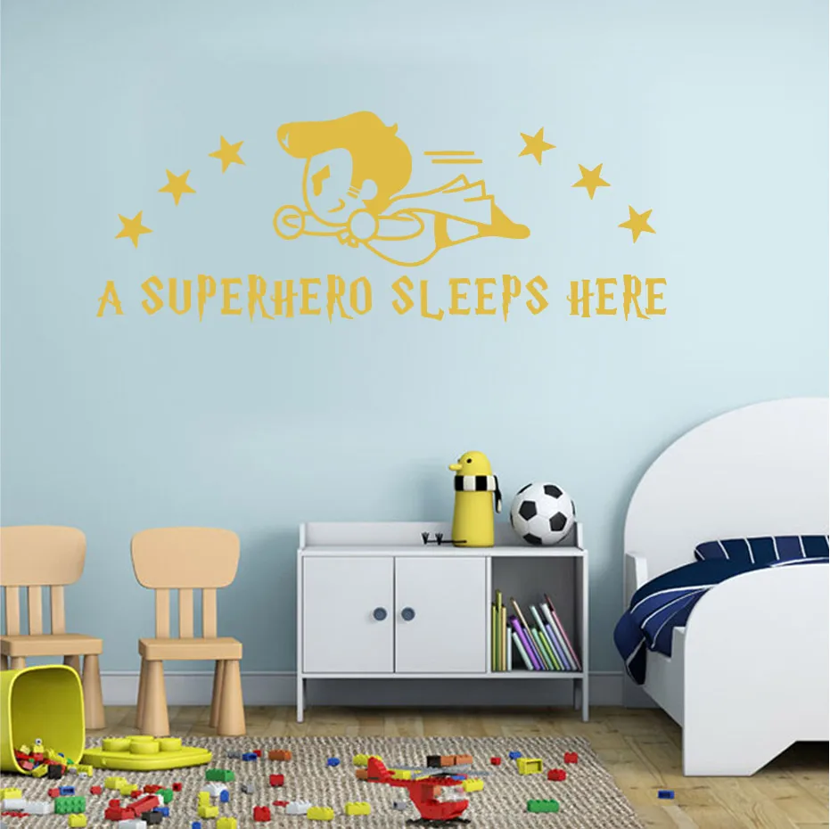 A SMILEQ Removable Wall Stickers A Superhero Sleeps Here Saying Wall Decals Childrens Room Home Decoration Quote Art 