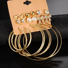 Новинка, для возраста от 9 пар/компл. Мода серьги Для женщин Стразы бантом Большой Круг стимпанк жемчужные ушные наборы серег-гвоздиков смешанный Ювелирные изделия brincos
