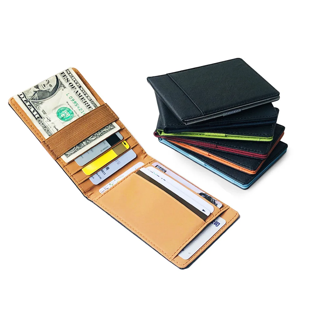 Slim Leather Women Money Clip Wallet Mini Men's Purse Bank Credit Card Case Man Small Cash Holder