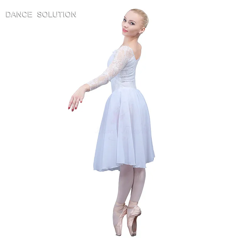 Swan White Long Sleeve Lace Chiffon Ballet Dress Arabesque Life