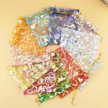 

Wholesale 100pcs/lot 20x30cm White with Gold Stamp Heart Organza Large Gift Bags Tull Gift Jewelry Cosmetic Bags