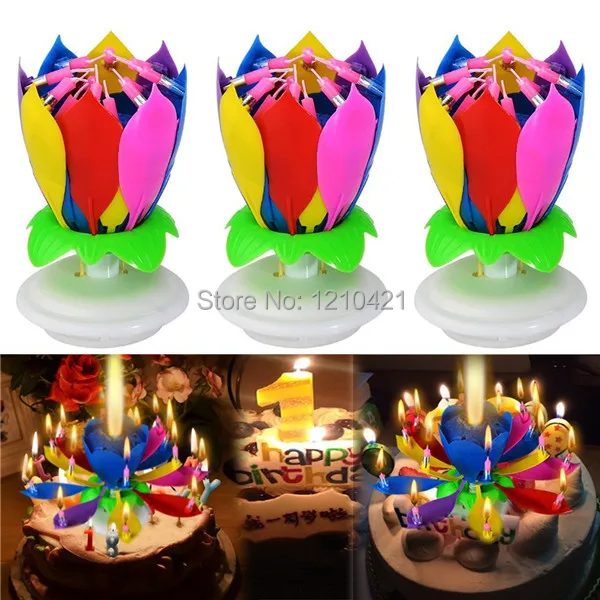

Free shipping 3Pcs/Set Musical Lotus Flower Candle Romantic Party Gift Light for Birthday Surprised wedding decoration