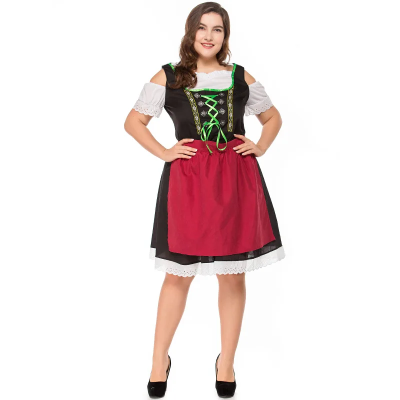 

2018 New High Quality German Beer Maid Costume Women Oktoberfest Dirndl Dress Adult Halloween Party Outfit Velvet Apron Big XXL