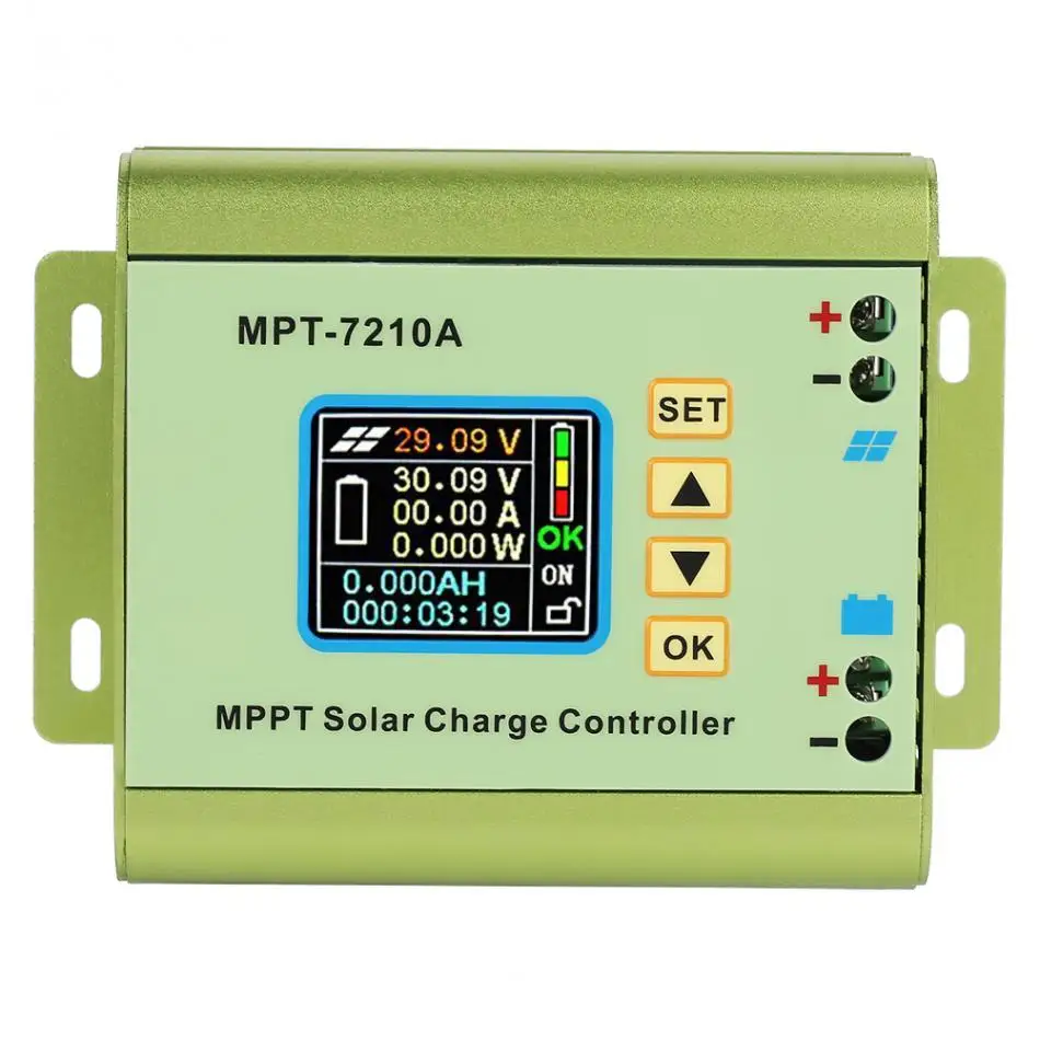 MPT-7210A Алюминий сплав ЖК-дисплей Дисплей со слежением за максимальной точкой мощности, Панели солнечные зарядки контроллер с 24 V/36 V/48 V/60 V/72 V аккумуляторная батарея системы