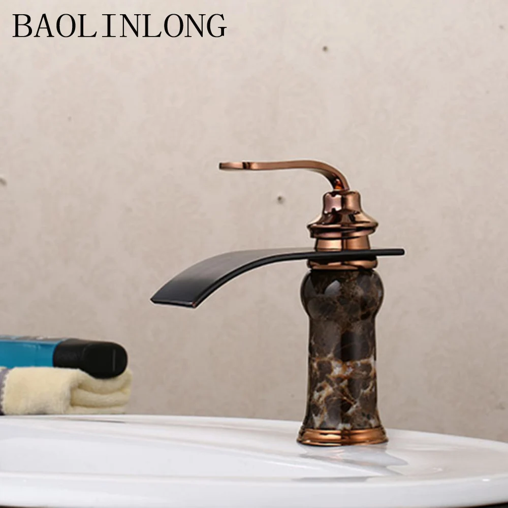 

BAOLINLONG Antique Waterfall Styling Brass Deck Mount Bathroom Faucets Vanity Vessel Sinks Mixer Basin Waterfall Faucet Tap