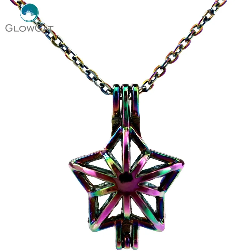 

C293 COLORS 28mm Flower Star Stainless Steel Necklace Women Aroma Essential Oil Diffuser Locket Necklace