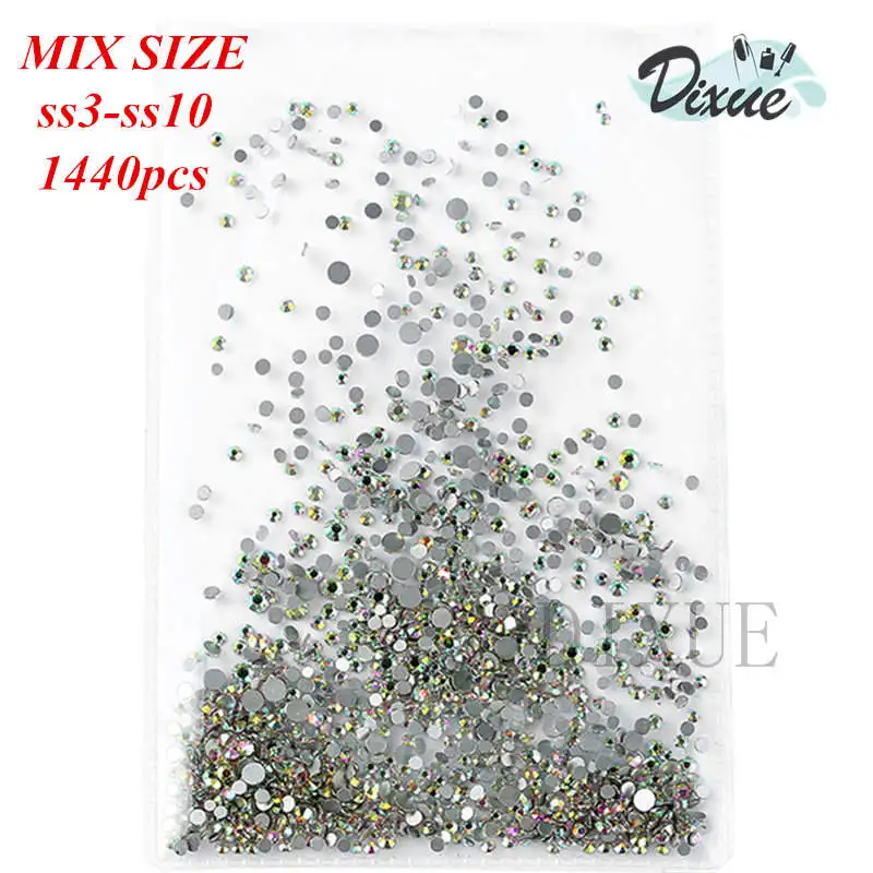 

Mixed Size AB Colorful Crystal Nail Art Rhinestones Non Hotfix Flatback Glass Stones 3d Glitter Decorations Gems For DIY Nails35