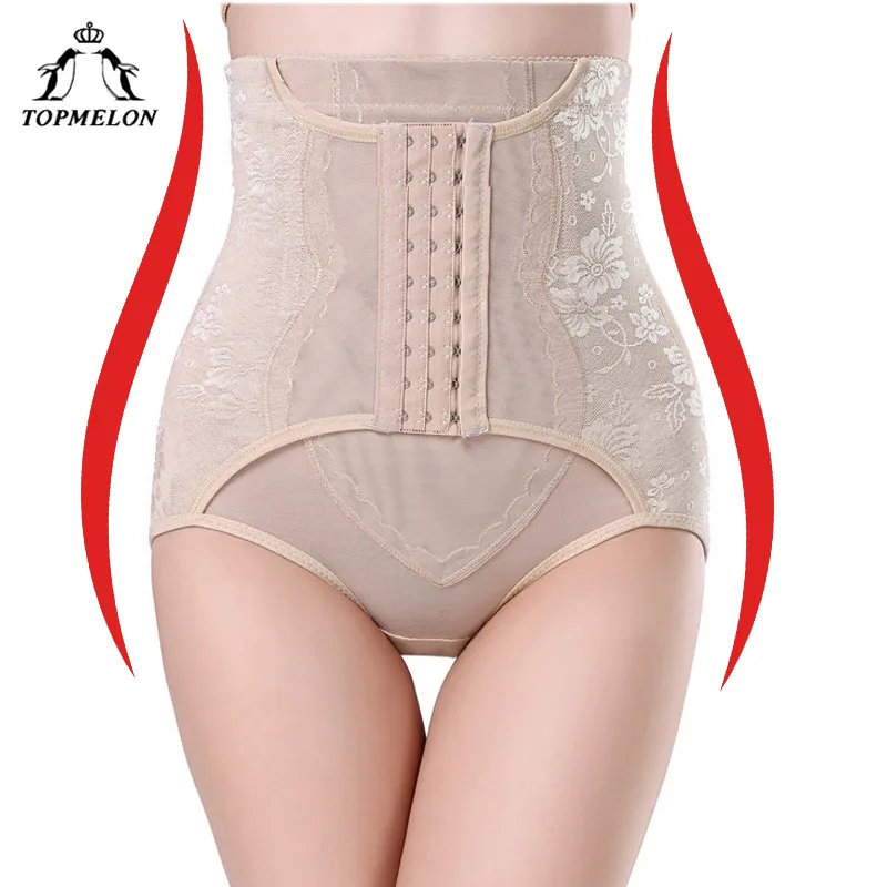 

TOPMELON Waist Trainer Control Pants Slimming Underwear Butt Lifter Slim Shapewear Bottom High Waist Lace Embroidery Panties