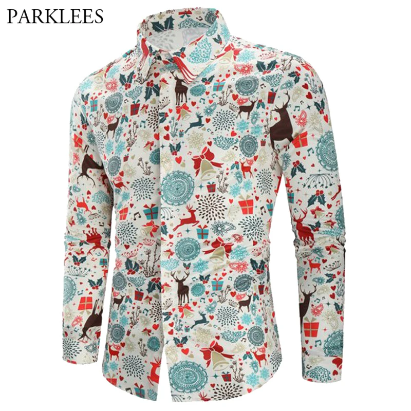 

Christmas Dabbing Print Suit Men Fancy Button Up Mens White Dress Shirts Plus Size Streetwear Xmas Party Costumes Chemise Homme