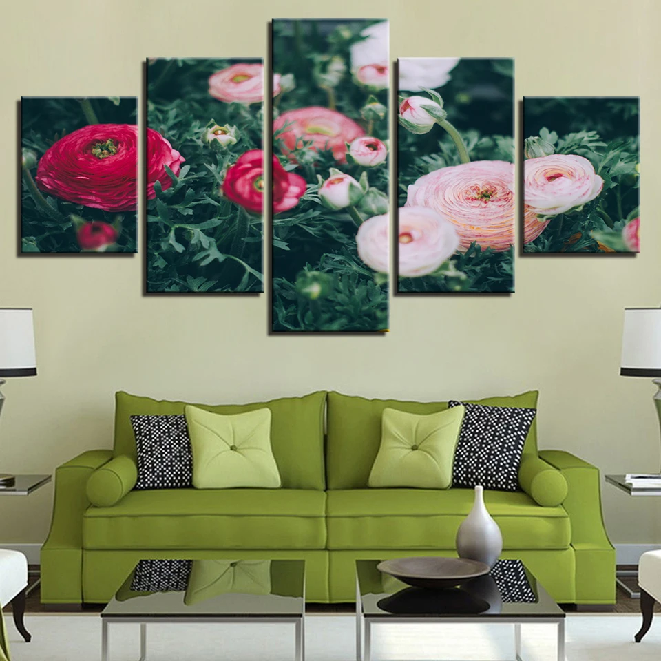 

HD Art Prints Decor Home Living Room Wall 5 Pieces Pink And Red Flower Still Life Painting Frame Modular Canvas Pictures Posters