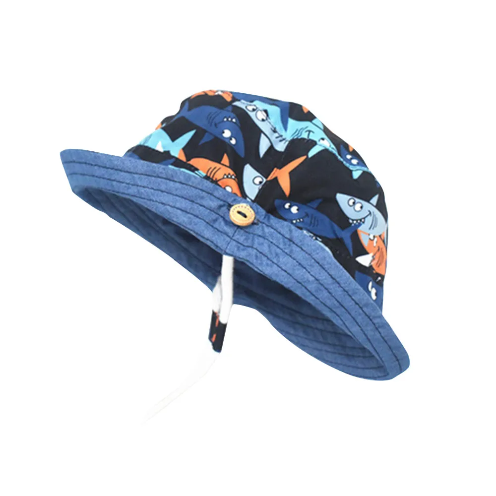 4Sharks Pattern Baby Boy Bucket Sun Hat Kids Girls Summer Beach Fisherman Basin Cap Quick-Drying Toddler Bonnet Chinstrap Stay On