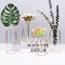 Стеклянная железная ваза в скандинавском стиле, простая художественная ваза геометрической формы, роскошный 1 комплект, украшение для дома, аксессуары для спальни