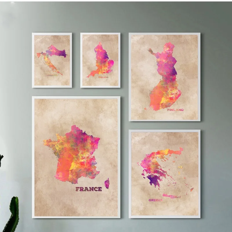 

Croatia England Finland France Greece Map Living Room Wall Art Picture Home Decor Canvas Painting