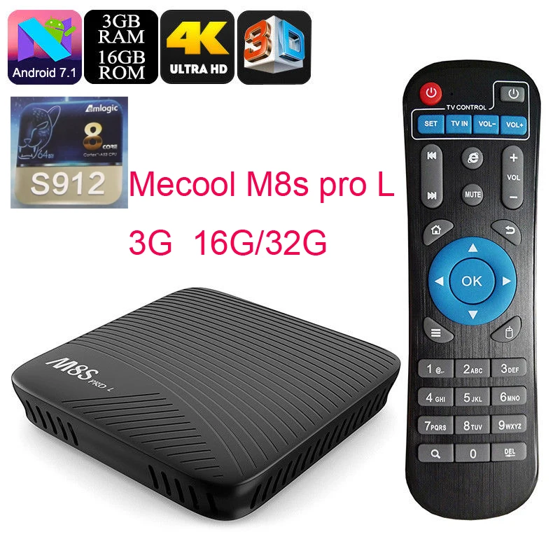 

Mecool M8S Pro L Android 7.1 TV Box Amlogic S912 Octa Core 3 GB 16/32 GB 4K Youtube HD