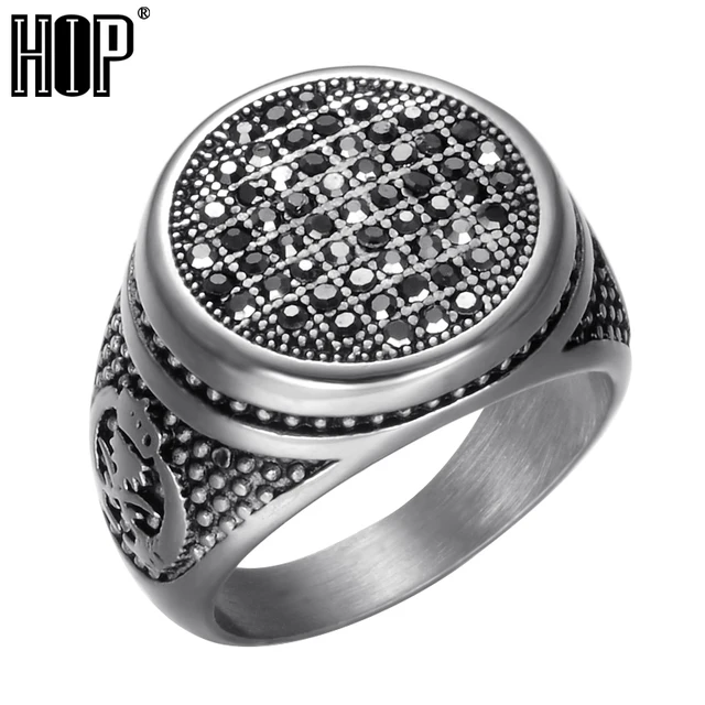 HIP Punk Gotico Nero Rotonda di Cristallo Mens Anello di Titanio In Acciaio Inox HIP Punk Gotico Nero Rotonda di Cristallo Mens Anello di Titanio In Acciaio Inox