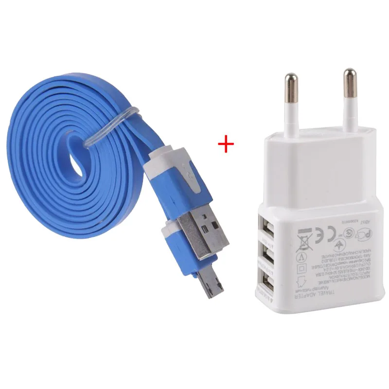 Адаптер с европейской вилкой 3 порта 5 В 2 А + Кабель micro usb для зарядки и передачи