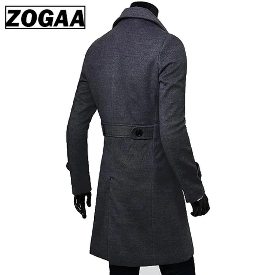 ZOGAA Новое мужское шерстяное пальто, двубортное Мужское пальто с длинным рукавом, мужское пальто, зимнее тонкое однотонное Мужское пальто