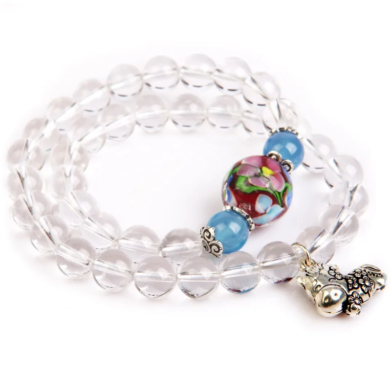 

Natural White Crystal Bracelet Korean Multi-layer Jewelry Men and Women with Blue-green Crystal Models wrist perimeter 14CM-18CM