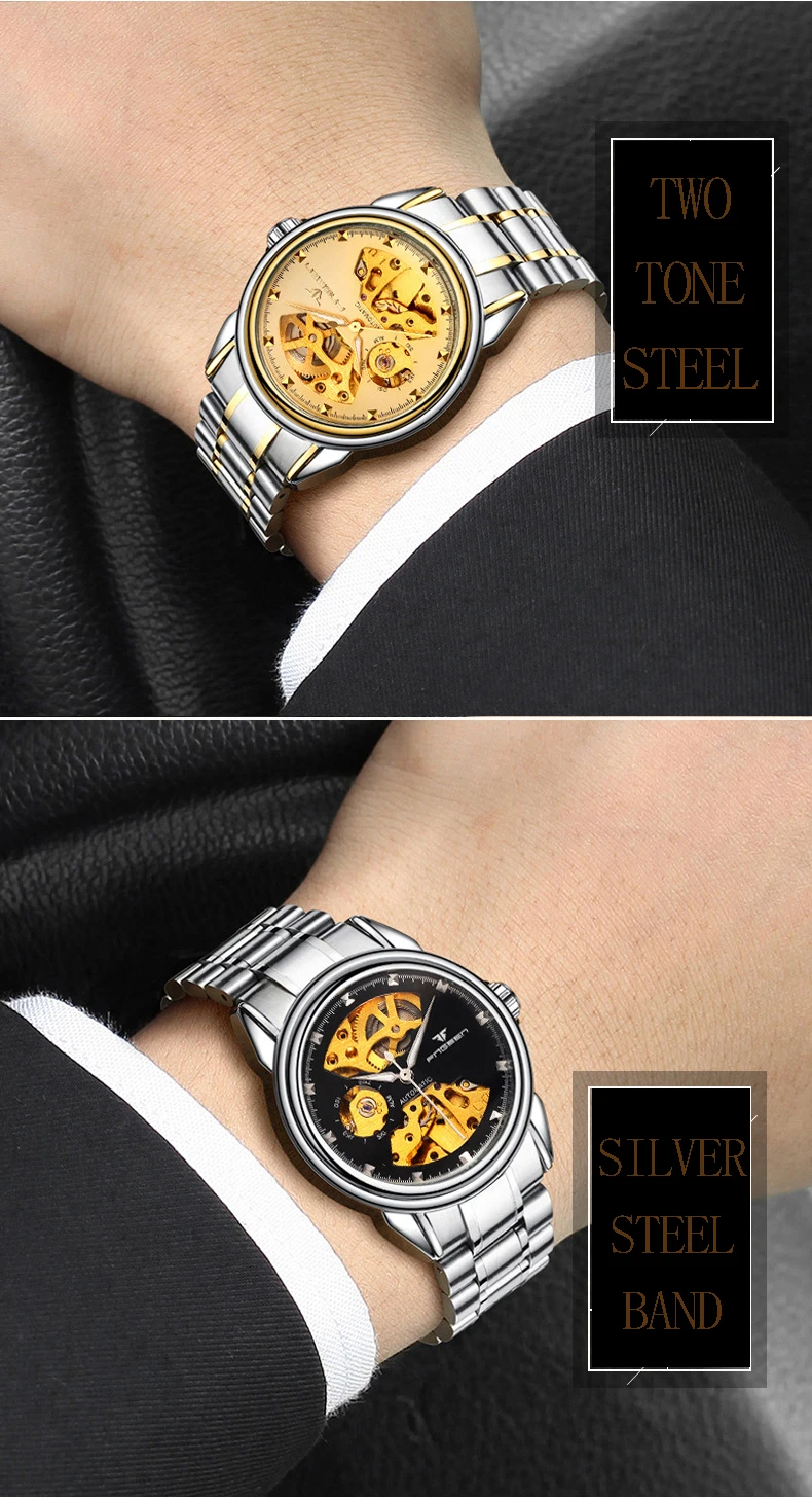 FNGEEN Мужские автоматические механические часы модные повседневные мужские s часы лучший бренд класса люкс полный стальной бизнес Скелет часы мужские часы
