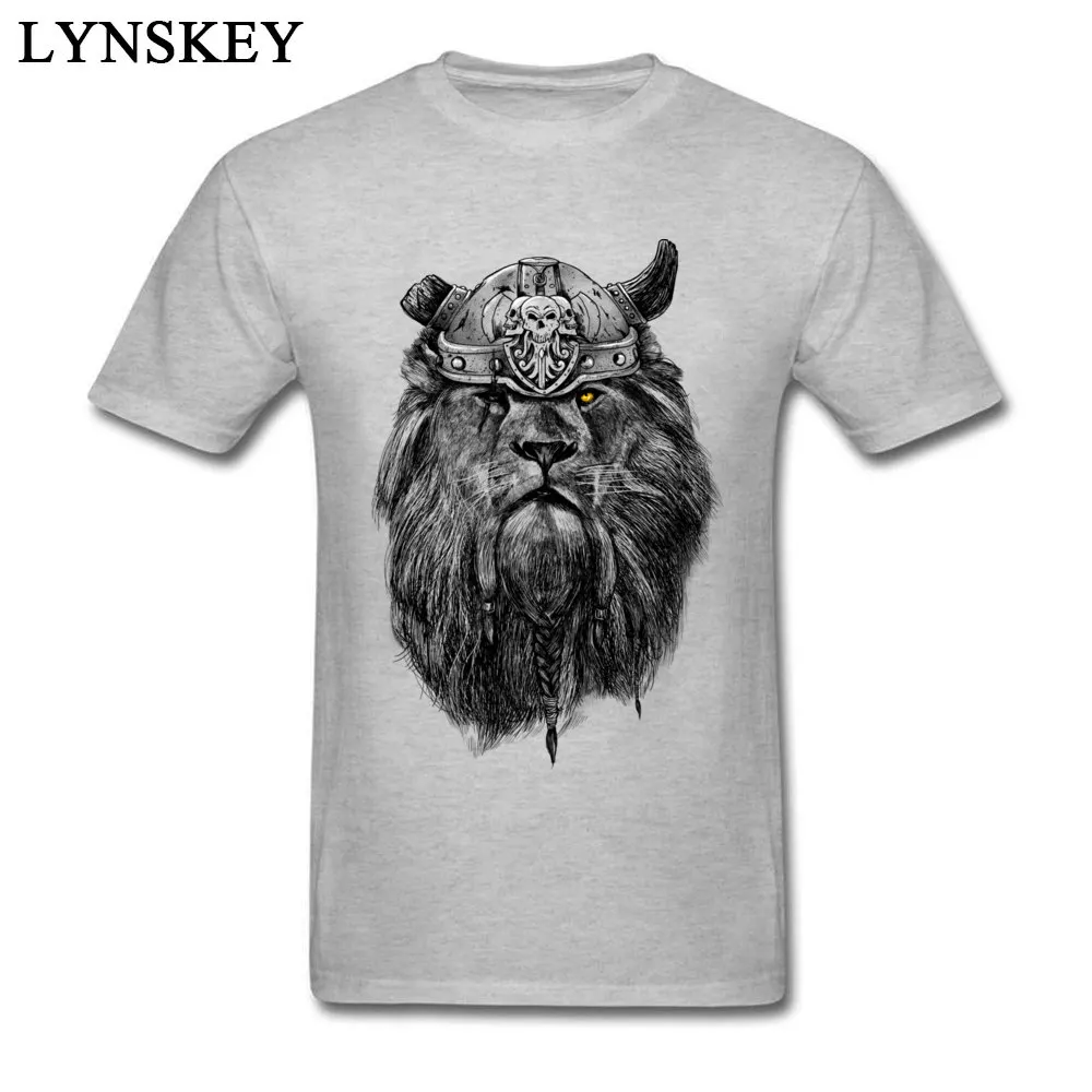 Cool Tops T Shirt for Men Funny Summer Autumn Crew Neck Cotton Fabric Short Sleeve T Shirts Printed 3D Printed Tee Shirts The eye of the Lion Viking grey