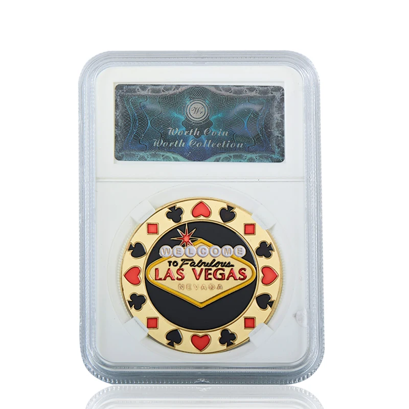 WR казино Las Vegas Poker Chips золотые коллекционные монеты с монетницей наградная монета сувениры Оригинальные подарки дропшиппинг - Цвет: coin1 with case