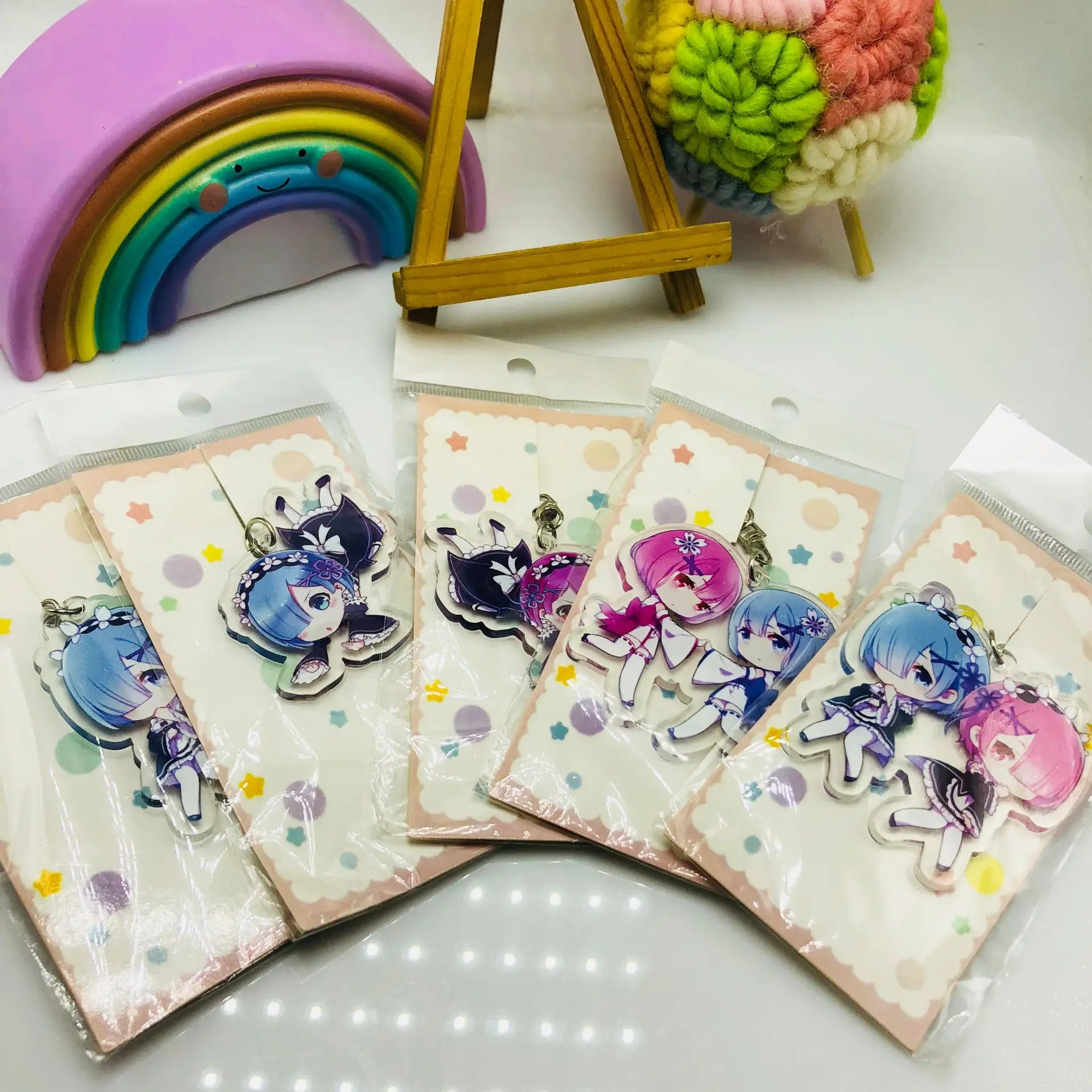 Брелок для ключей с аниме Re: жизнь в другом мире от нуля подвески Emilia Rem Ram