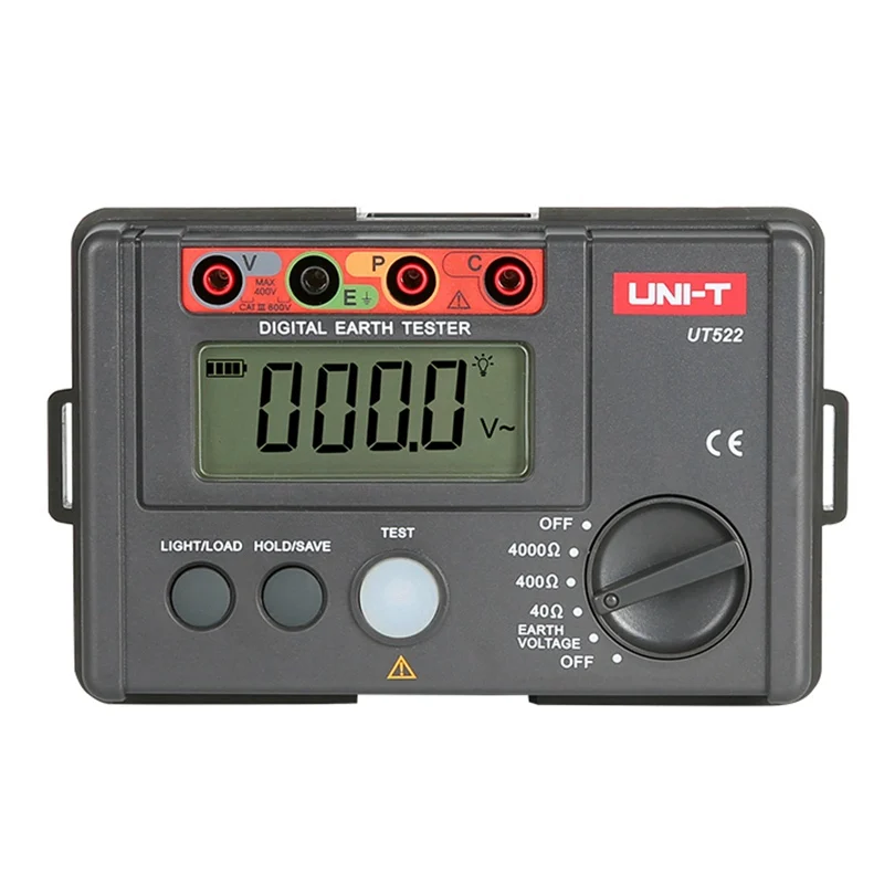 

UNI-T UT522 Digital Earth Ground Resistance Tester Manual Range 400V Earth Voltage Detector 2 Wires 3 Wires Testing