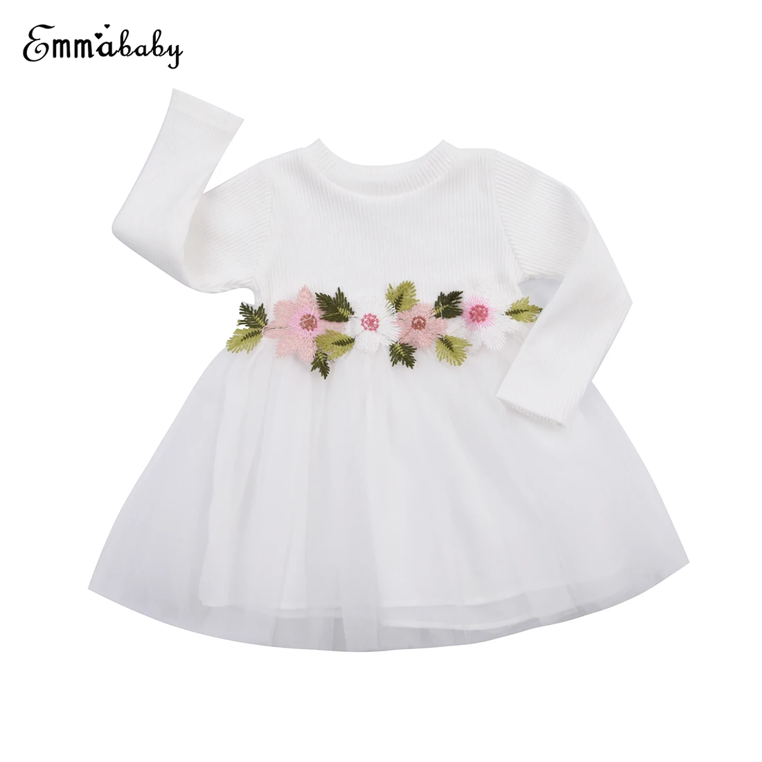 Белый Одежда для маленьких девочек с длинным рукавом платье с цветочным принтом принцессы Выходные туфли на выпускной бал Тюль малыша Обувь для девочек Платья для женщин - Цвет: Белый