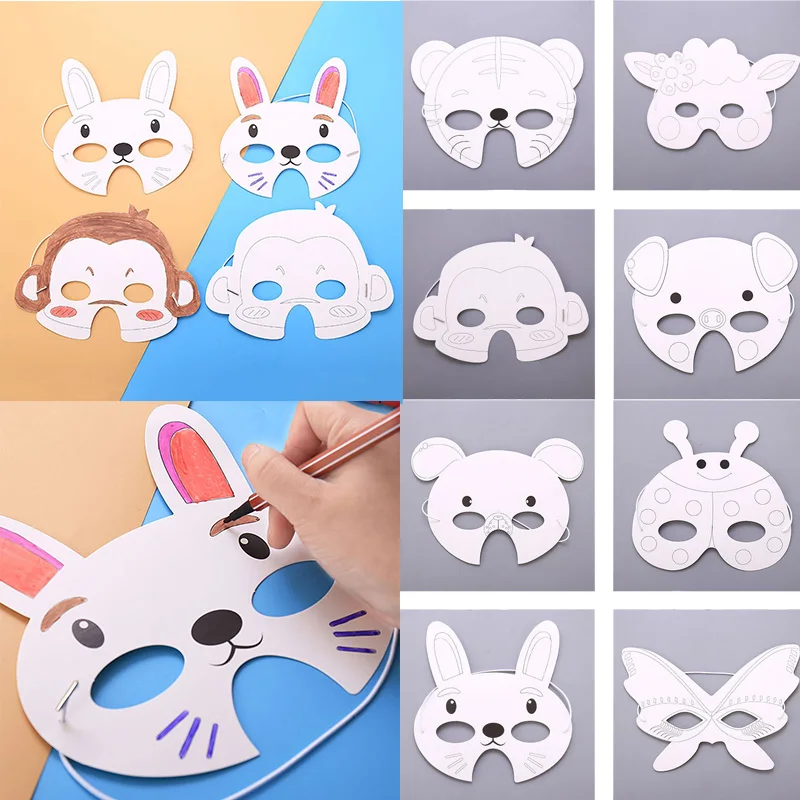 

Blank Cartoon Animal Painting Mask for Kids Jungle Birthday Party Kindergarten Graffiti Art Crafts Drawing Toys for Children