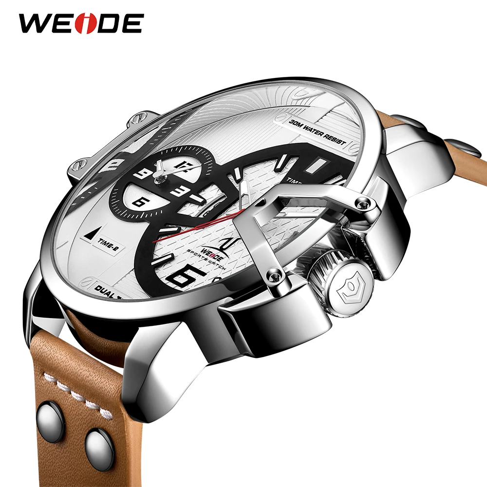 Gift WEIDE Man Luxury Sports Military PU leather Strap Band Quartz Movement Analog Clock Hours Wrist Watches Relogio Masculino