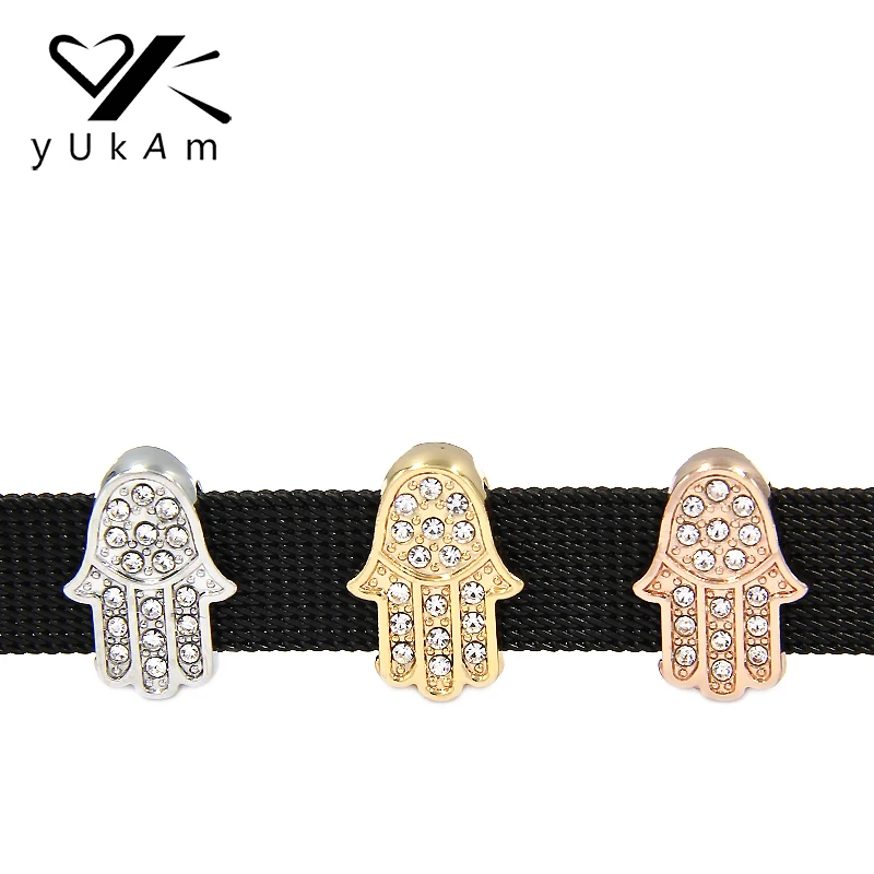 

YUKAM Miriam Fatima Hamsa Hand Slide Charms Keeper for Stainless Steel Mesh Keepers Bracelets Good Lucky Bangles Jewelry Making