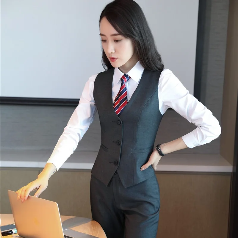 Vest Formal For Ladies With Sets Pantsuits Blazers Work And Grey Business Women Suits Autumn black Grey Wear Office Coat Winter Pants zqXA5w
