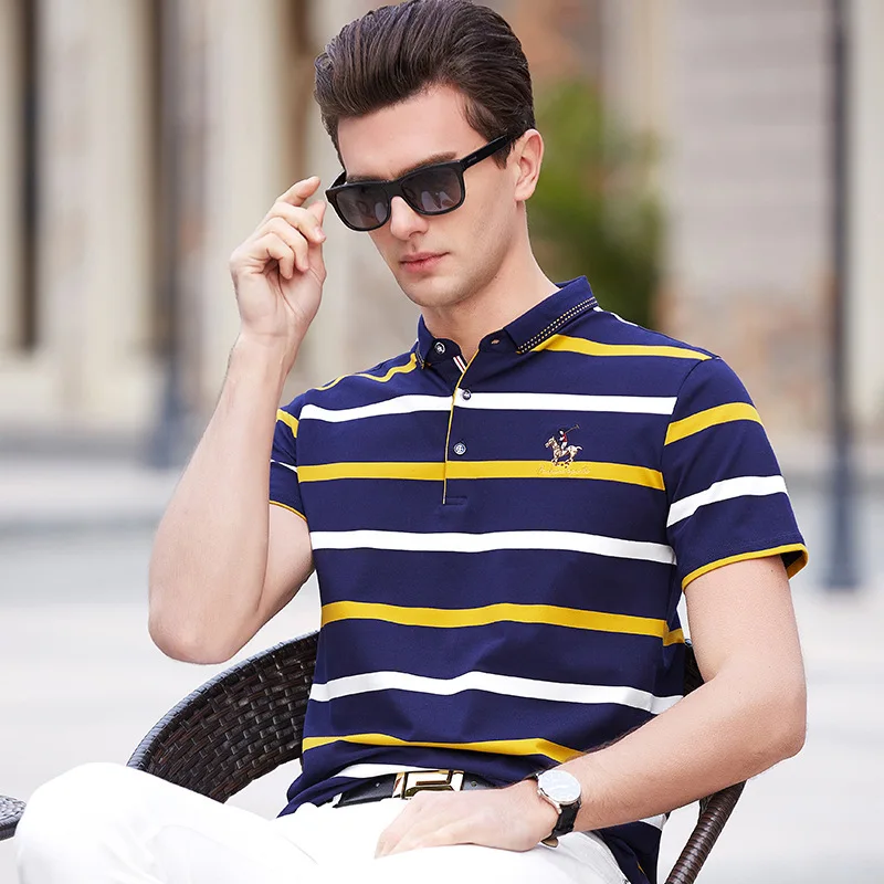 

2019 Men Summer New 100% Cotton Classic Embroidery Strip Polo Shirt Men Business Casual Short Sleeve Fashion Tops&Tees Polo Men